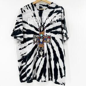 Guns‎ N Roses Unisex Black White Tie Dye Cross Band T Shirt Tee Top Size XXL
